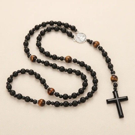 terço preto, terço masculino, colar terço, terço de são bento