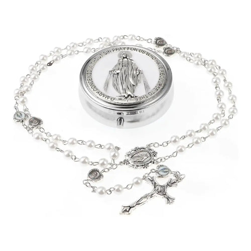 terço branco com porta terço de nossa senhora das graças

