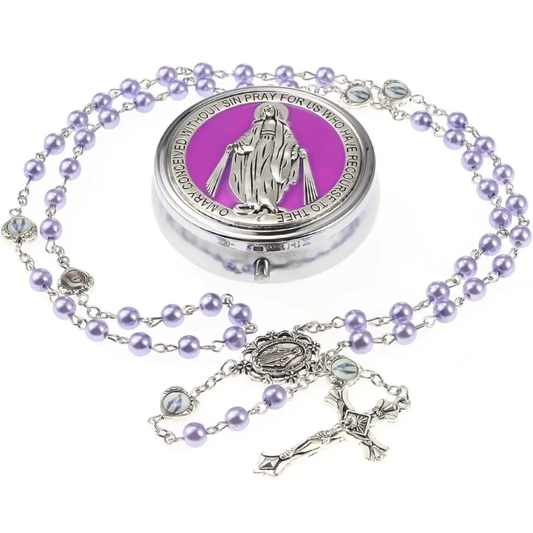Terço Nossa Senhora das Graças com Porta Terço Modelo Custodia Gratiae Lilás