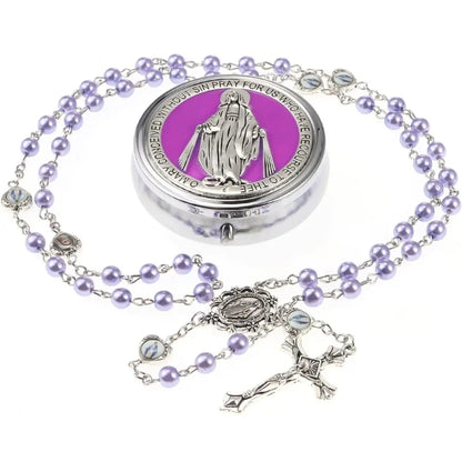 Terço Nossa Senhora das Graças com Porta Terço Modelo Custodia Gratiae Lilás