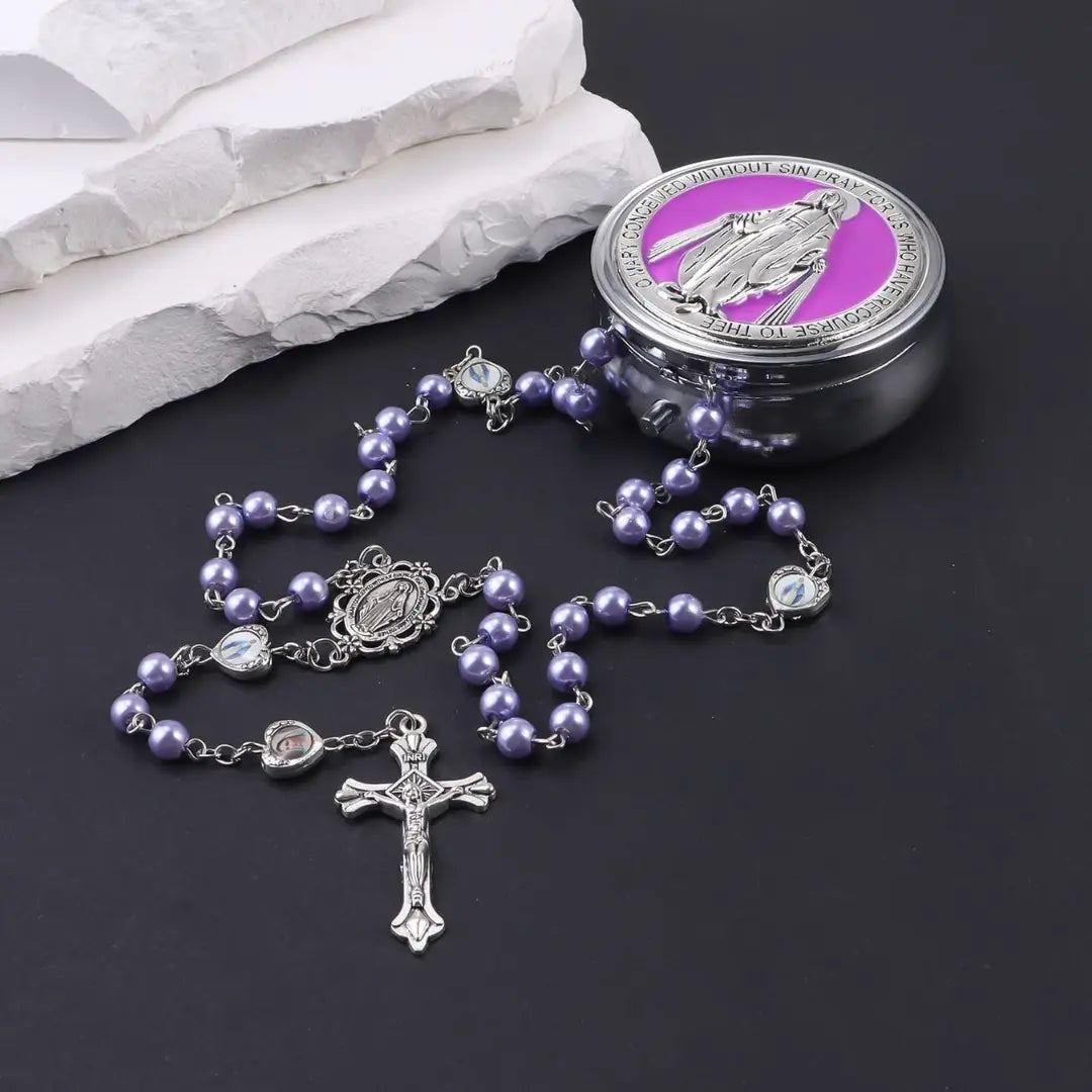 Terço Nossa Senhora das Graças com Porta Terço Modelo Custodia Gratiae Lilás