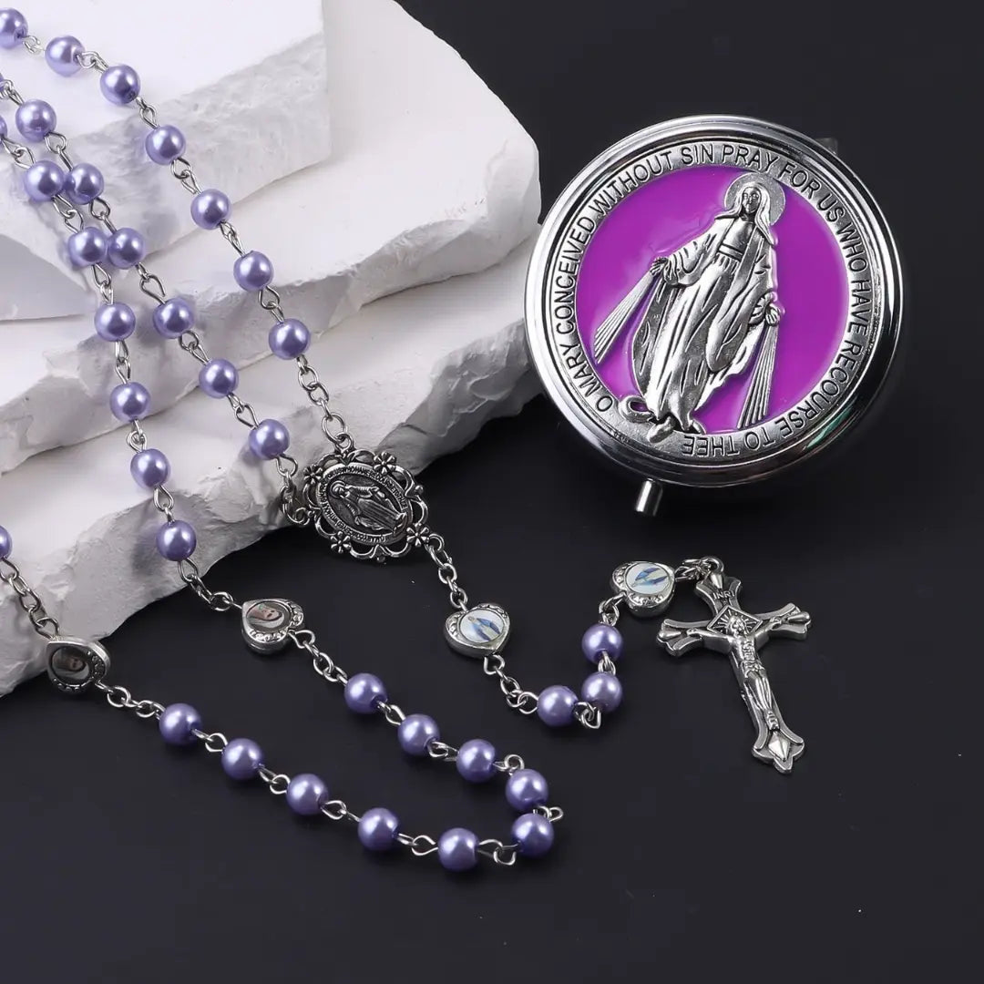 Terço Nossa Senhora das Graças com Porta Terço Modelo Custodia Gratiae Lilás