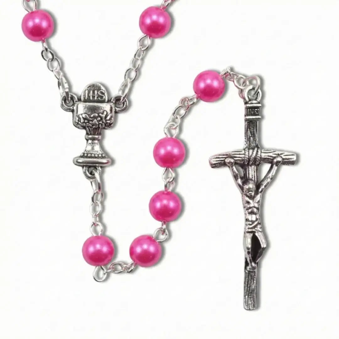 terço rosa, terço feminino, terço da eucaristia